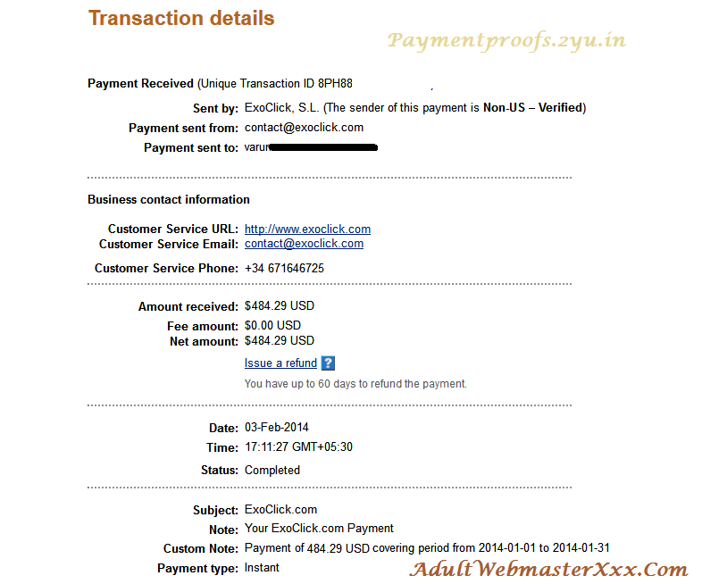 adult ads network - exoclick jan 2014 payment proofs