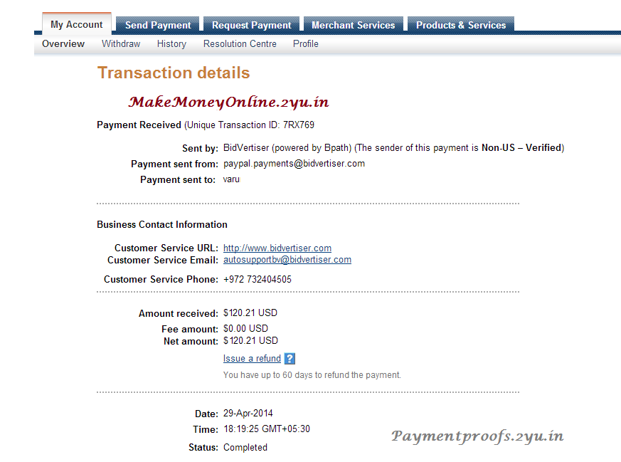 bidvertiser payment - April 2014