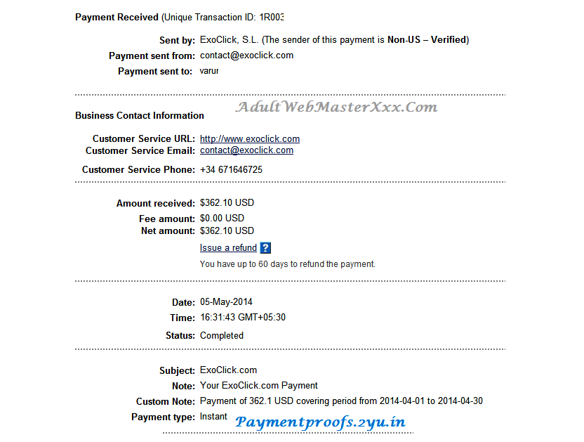 exoclick Payment - May 2014